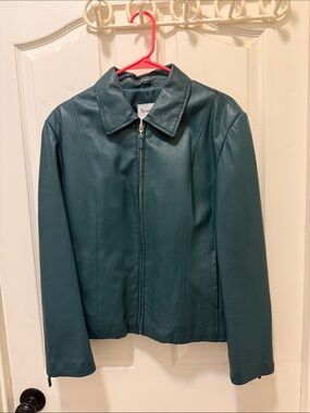 Pamela McCoy Teal Leather Zip Jacket